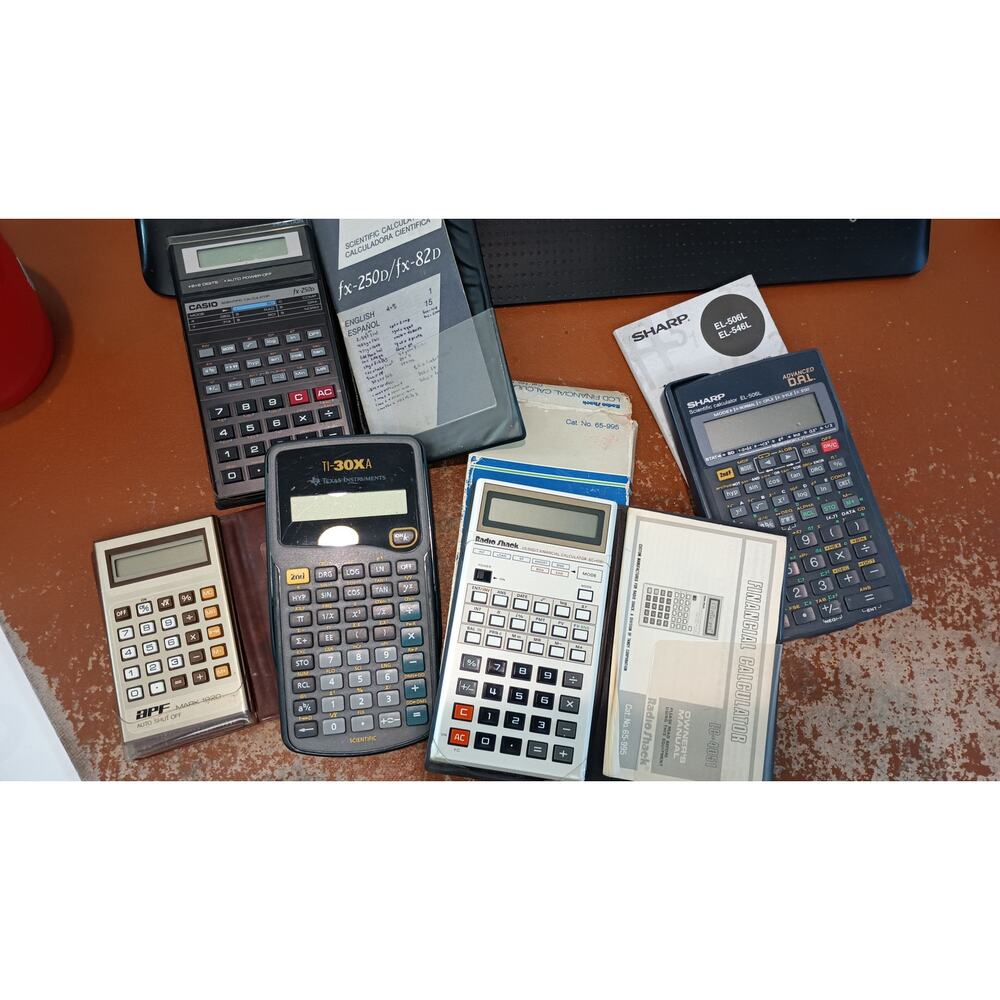 Calculator Bundle Lot – Radio Shack, Casio, TI‑30XA, Sharp, APF – Mixed Set